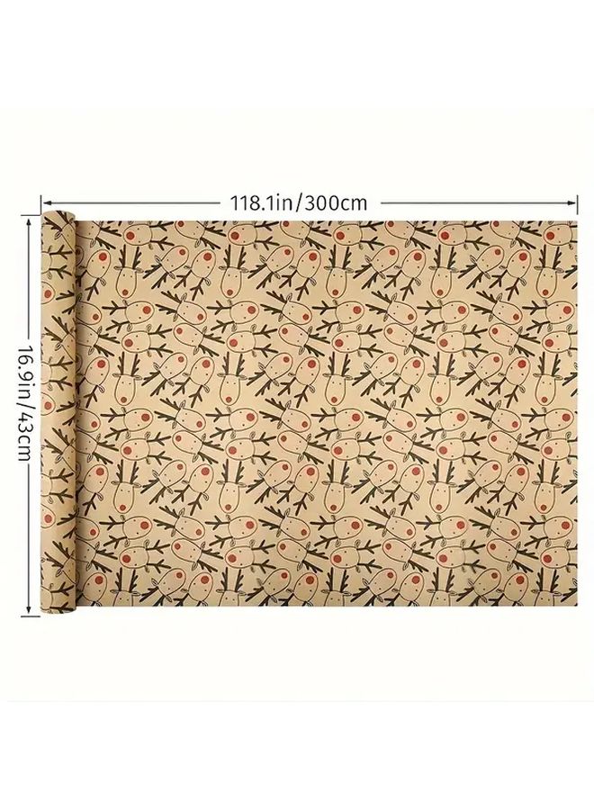 Brown Kraft Reindeer Gift Wrapping Paper For Holiday Presents Christmas Birthdays - Image 4