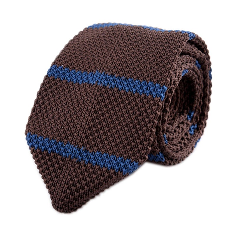 Secdtie Men's Stripe Brown Blue Woven Casual Preppy Stylish Tie Necktie 006 - Image 2