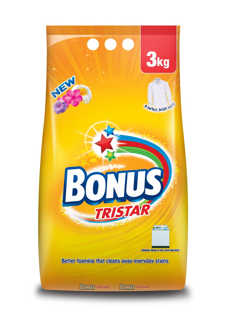 Bonus Tristar Automatic Laundry Detergent Powder, Touch of Comfort, 100% Stain Removal in 1 Wash, 3kg