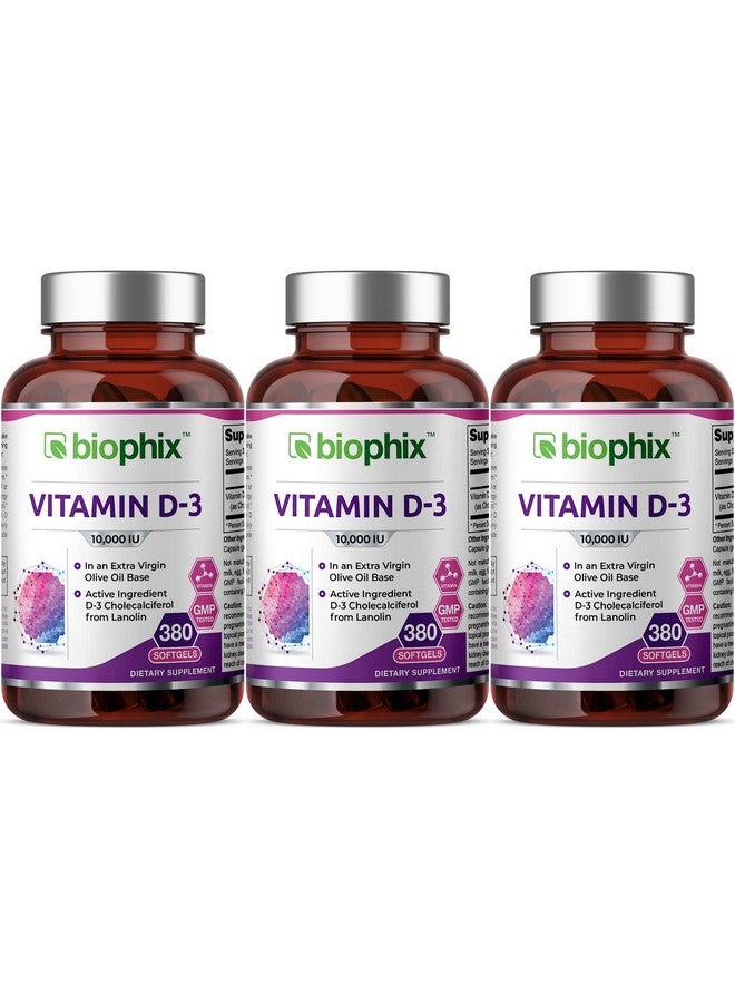 biophix Vitamin D-3 10000 IU 380 Softgels 3 Pack - High-Potency in Extra Virgin Olive Oil Non-GMO Soy-Free Supports Strong Bones Immune Health - Image 1