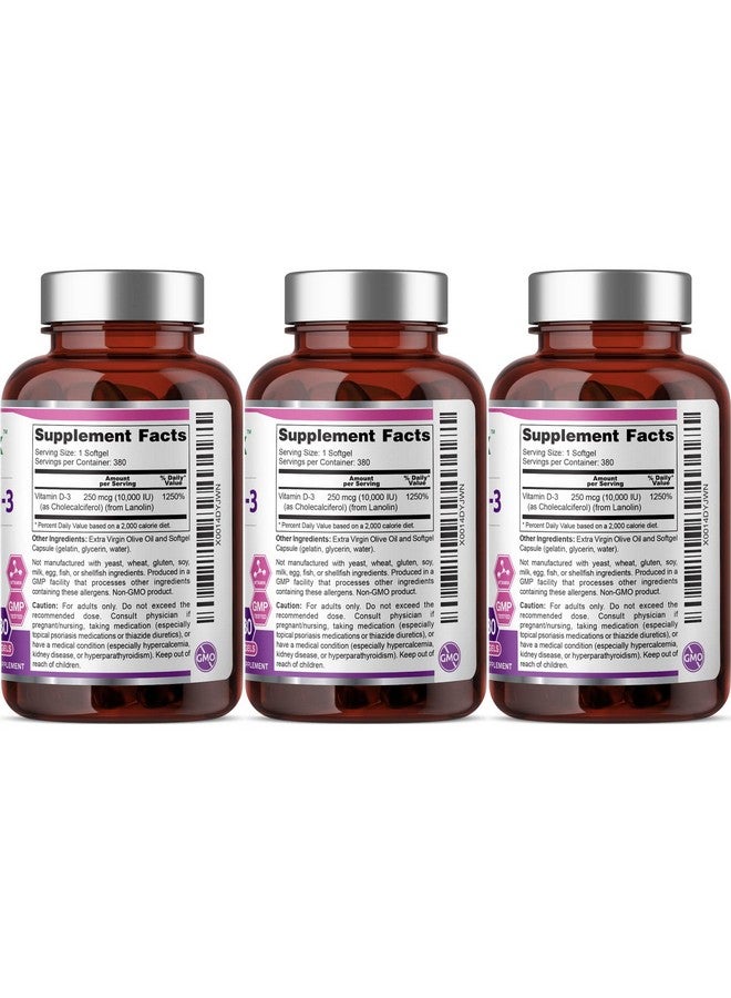 biophix Vitamin D-3 10000 IU 380 Softgels 3 Pack - High-Potency in Extra Virgin Olive Oil Non-GMO Soy-Free Supports Strong Bones Immune Health - Image 3
