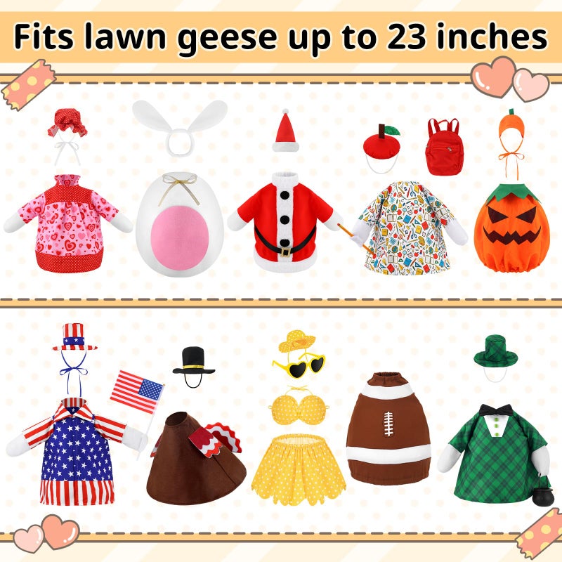 Booson 10 Pack Holiday Porch Goose Outfits Christmas Valentine St. Patrick Easter 4th of July Halloween Football Back to School All Seasons Theme for 23 Inch Lawn Patio Yard Decor - Image 2