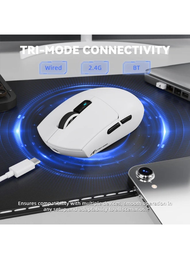 هجوم القرش ماوس ألعاب لاسلكي ثلاثي الأوضاع G3PRO مع قاعدة شحن - مستشعر PAW3311 بدقة 25000 نقطة في البوصة، خفيف الوزن للغاية 59 غرامًا، 2.4 جيجاهرتز/بلوتوث/سلكي، معدل استجابة 1000 هرتز، ماوس ألعاب رياضية إلكترونية من منظور الشخص الأول | أبيض - Image 3