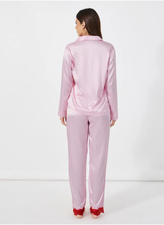 Styli Floral Placement Tie Up Shirt & Pants Pyjama Set