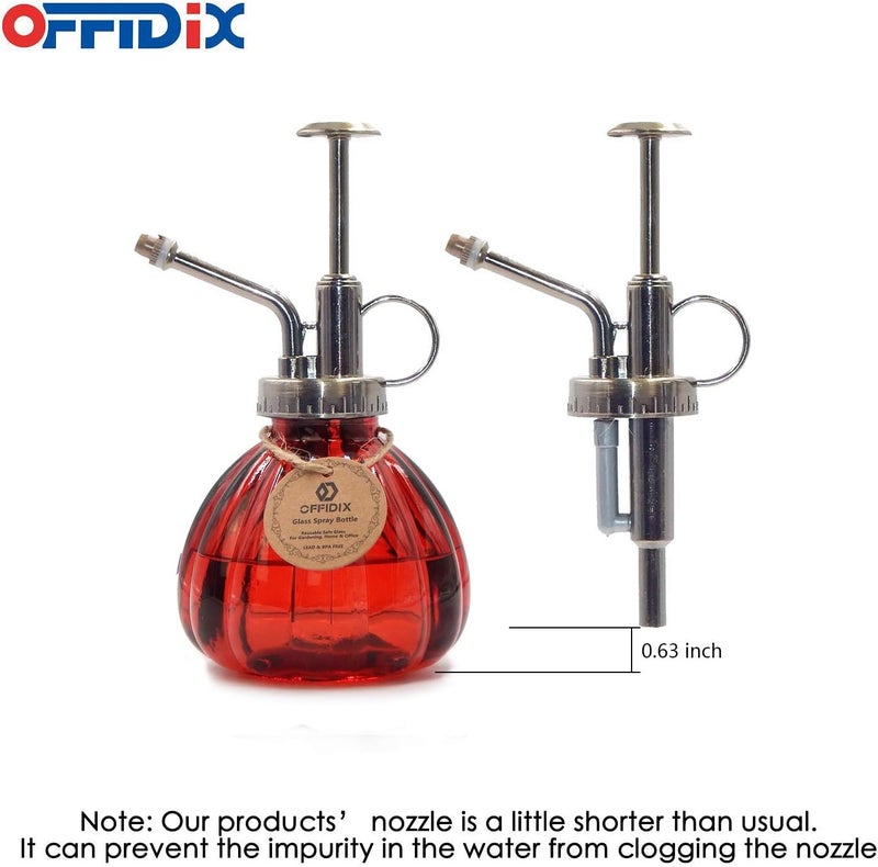 OFFIDIX Plant Glass Spray Bottle,Flower Mister Indoor Plant Watering Can Pot 6.3" Tall Vintage Pumpkin Style with Bronze Plastic Top Pump One Hand Small Watering Cans for House Plants(Red) - Image 3
