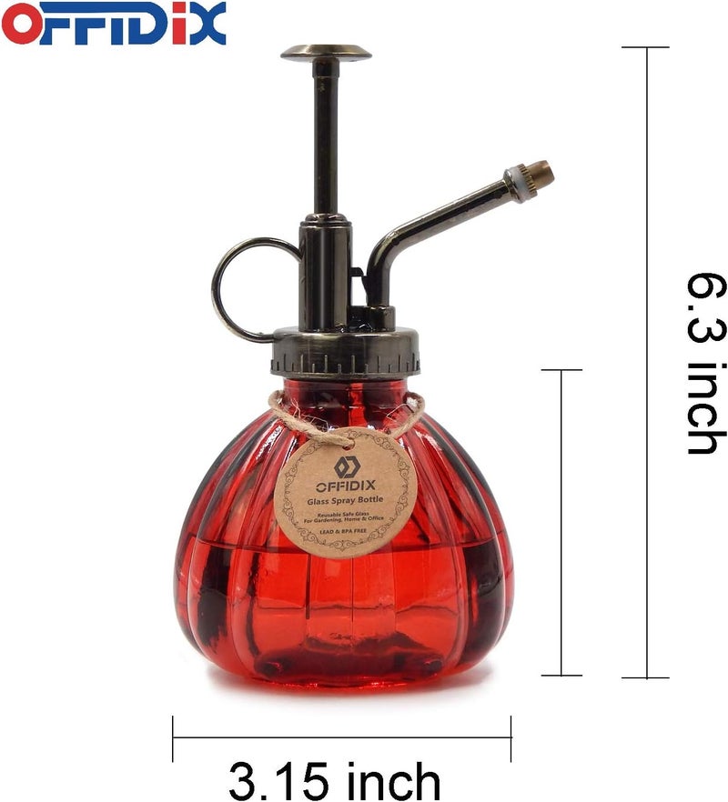 OFFIDIX Plant Glass Spray Bottle,Flower Mister Indoor Plant Watering Can Pot 6.3" Tall Vintage Pumpkin Style with Bronze Plastic Top Pump One Hand Small Watering Cans for House Plants(Red) - Image 2