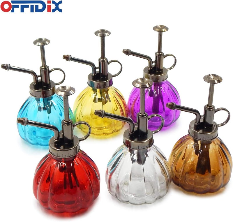 OFFIDIX Plant Glass Spray Bottle,Flower Mister Indoor Plant Watering Can Pot 6.3" Tall Vintage Pumpkin Style with Bronze Plastic Top Pump One Hand Small Watering Cans for House Plants(Red) - Image 5