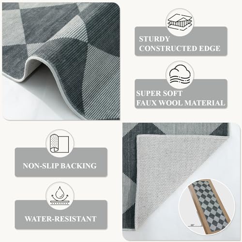 Beeiva Checkered Kitchen Runner Rug 2.5x10, Ultra Thin Washable Runners for Hallways Non Slip, Moroccan Trellis Print Non Shedding Kitchen Runner Rugs, Stain Resistant Blue/Grey Hallway Home Decor - Image 5