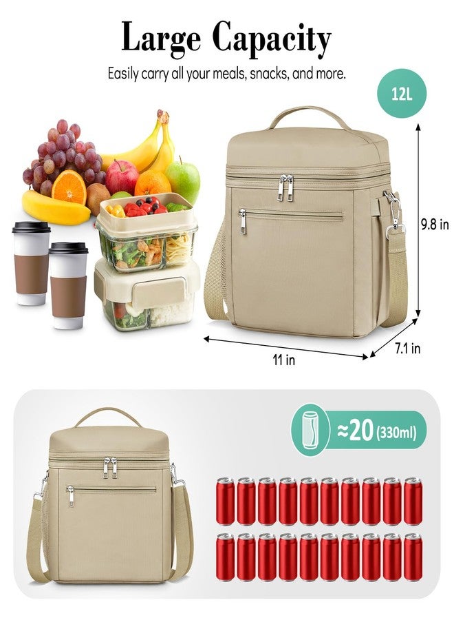 DALINDA Insulated Lunch Bag for Women Men,Reusable Lunch Box Leak-Proof Cooler Tote Bag Water-Resistant LunchBags for Adults Work, Picnic, Travel(khaki) - Image 2