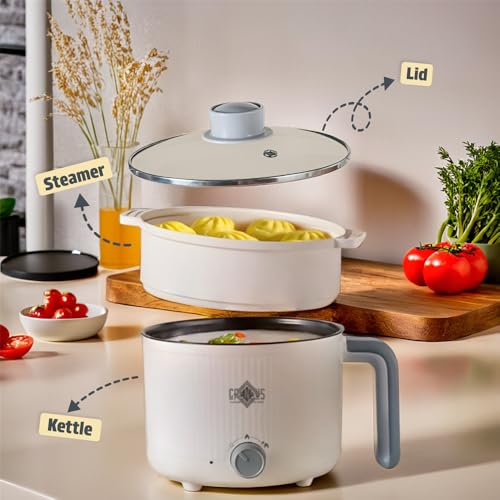 CPENSUS Travel multipurpose kettle with steamer 1200 inner pot Non-stick hotpot cooker for cooking hot water rice idli momos tea 600W Portable hostel - Image 2