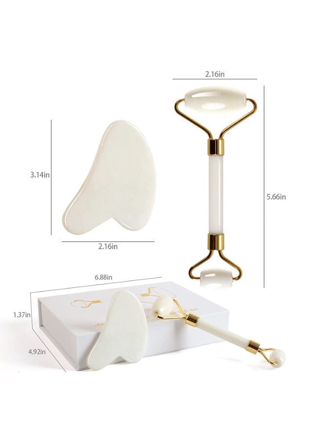 MOSH White Quartz Gua Sha & Facial Roller Set – Full White Stone Face Massager for Puffiness & Skin Care – Dual Head Roller with Gua Sha Tool – Premium Gift Box - Image 4