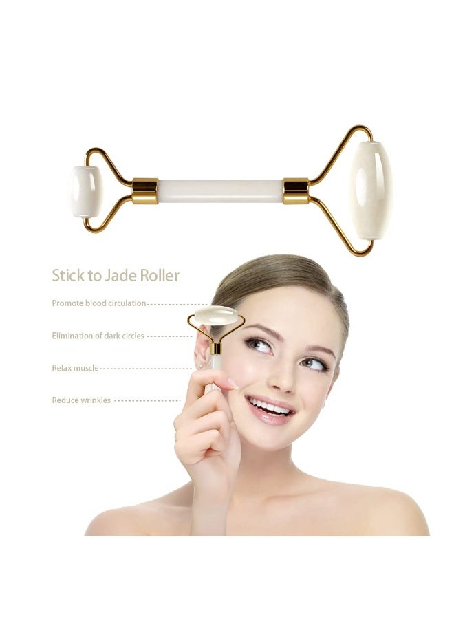 MOSH White Quartz Gua Sha & Facial Roller Set – Full White Stone Face Massager for Puffiness & Skin Care – Dual Head Roller with Gua Sha Tool – Premium Gift Box - Image 2