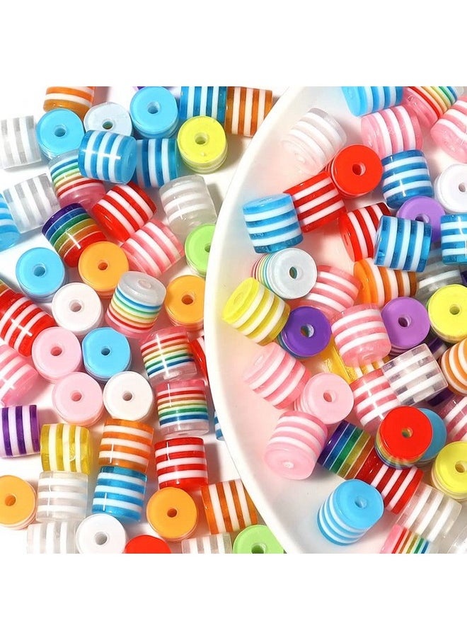 LadayPoa - 300Pcs 8Mm Resin Stripe Beads Mixed Colors Cylinder Rainbow Beads For Jewelry Making Plastic Spacer Beads Charms For Bracelet Making Necklaces Diy Crafts Christmas Gifts - Image 1