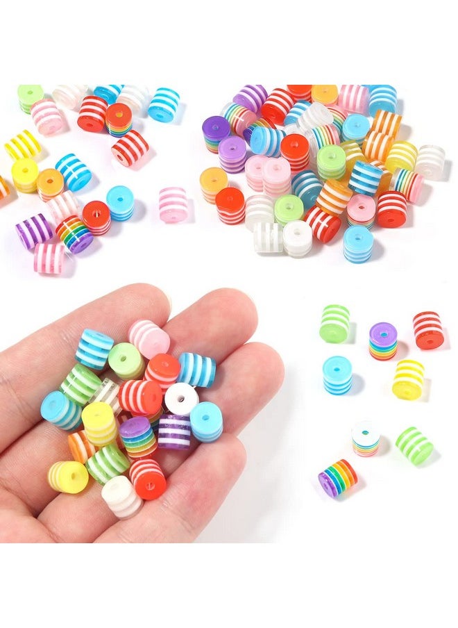 LadayPoa - 300Pcs 8Mm Resin Stripe Beads Mixed Colors Cylinder Rainbow Beads For Jewelry Making Plastic Spacer Beads Charms For Bracelet Making Necklaces Diy Crafts Christmas Gifts - Image 1