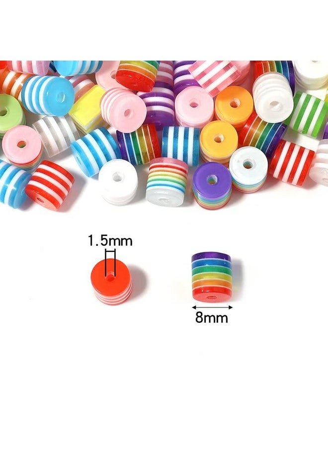 LadayPoa - 300Pcs 8Mm Resin Stripe Beads Mixed Colors Cylinder Rainbow Beads For Jewelry Making Plastic Spacer Beads Charms For Bracelet Making Necklaces Diy Crafts Christmas Gifts - Image 1