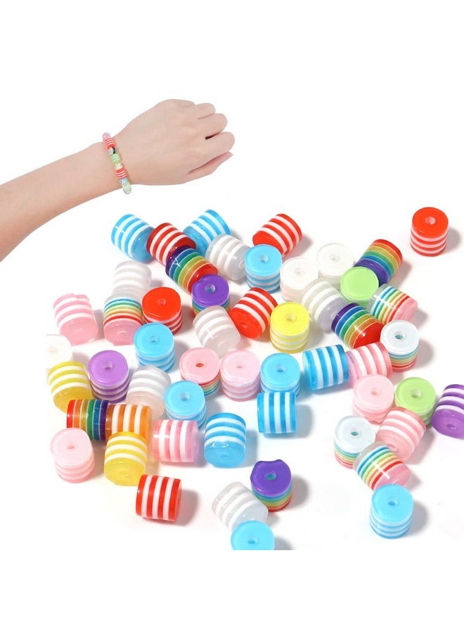 LadayPoa - 300Pcs 8Mm Resin Stripe Beads Mixed Colors Cylinder Rainbow Beads For Jewelry Making Plastic Spacer Beads Charms For Bracelet Making Necklaces Diy Crafts Christmas Gifts - Image 1