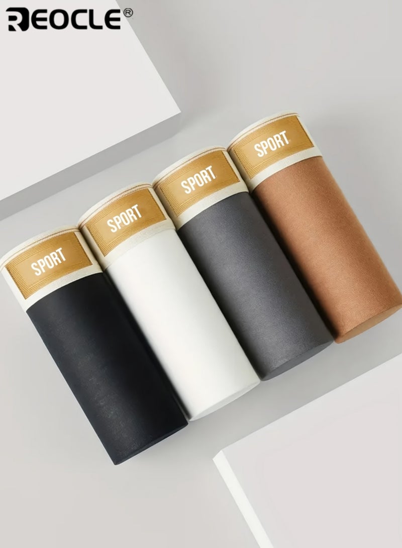 REOCLE 4PCS Men's Breathable Comfort Cotton Underwear Set Solid Color Casual Boxer Briefs with Medium Stretch Knit Fabric for All Day Wear Sport and Leisure Activities - Image 2