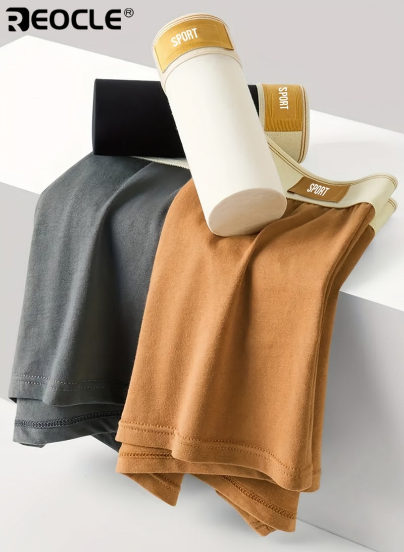 REOCLE 4PCS Men's Breathable Comfort Cotton Underwear Set Solid Color Casual Boxer Briefs with Medium Stretch Knit Fabric for All Day Wear Sport and Leisure Activities - Image 3