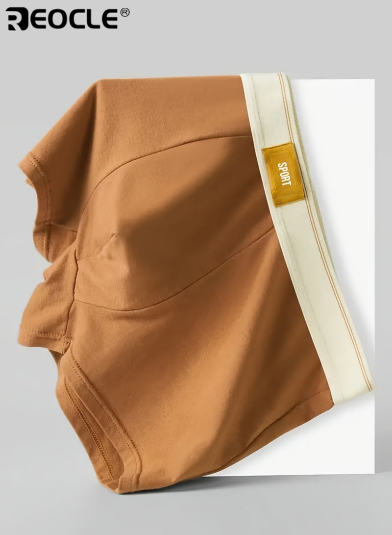 REOCLE 4PCS Men's Breathable Comfort Cotton Underwear Set Solid Color Casual Boxer Briefs with Medium Stretch Knit Fabric for All Day Wear Sport and Leisure Activities - Image 4