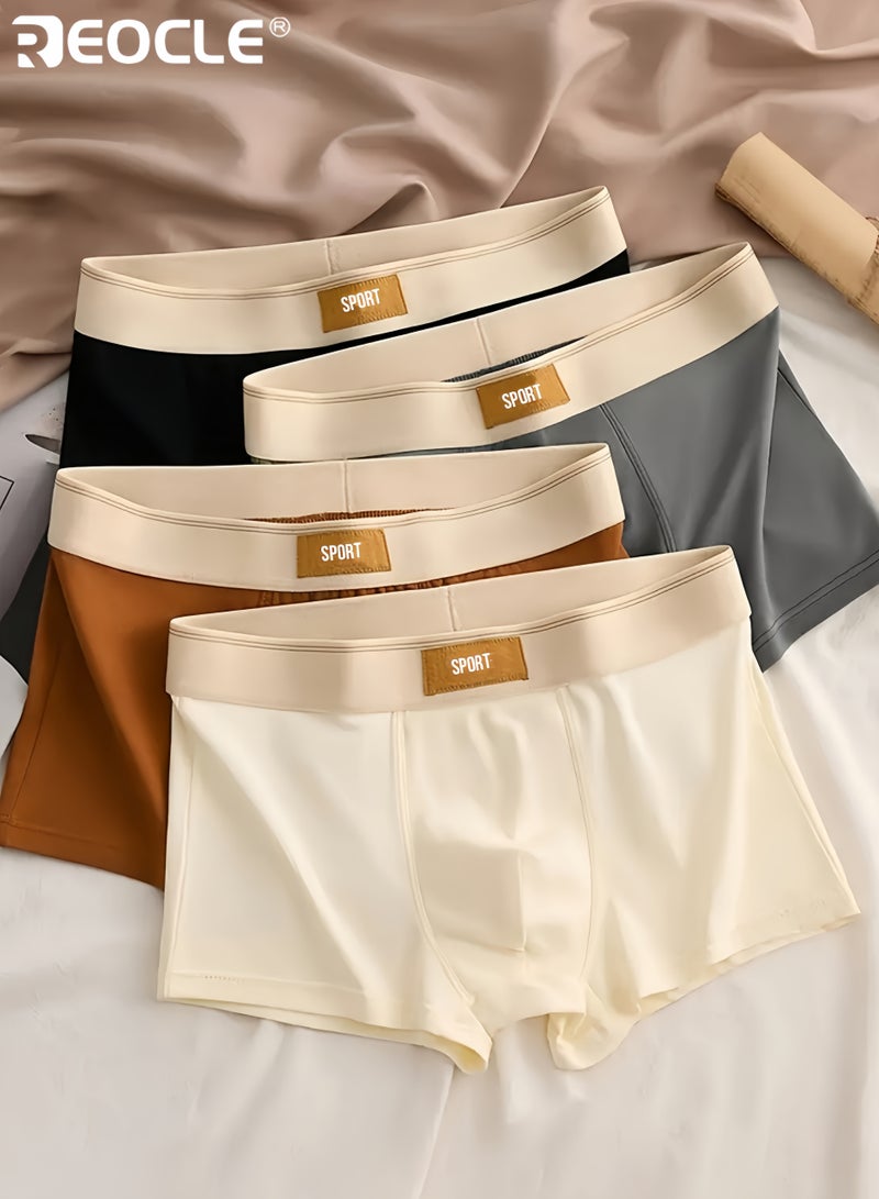 REOCLE 4PCS Men's Breathable Comfort Cotton Underwear Set Solid Color Casual Boxer Briefs with Medium Stretch Knit Fabric for All Day Wear Sport and Leisure Activities - Image 1