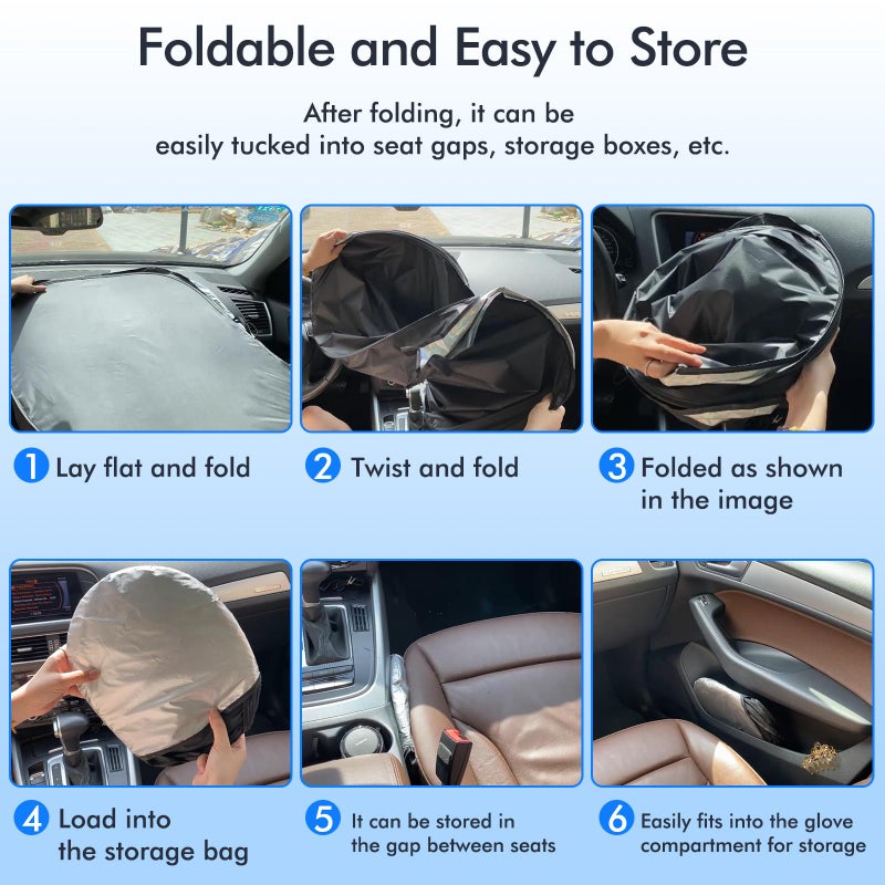 Recci Upgraded Car Windshield Sun Shade - 240T Thickened Laser Reflective, Blocks 99% Heat & UV, Keeps Vehicle Cool, Prevents Fading - Universal for Cars, SUVs, Trucks (Universal Fit) - Image 5