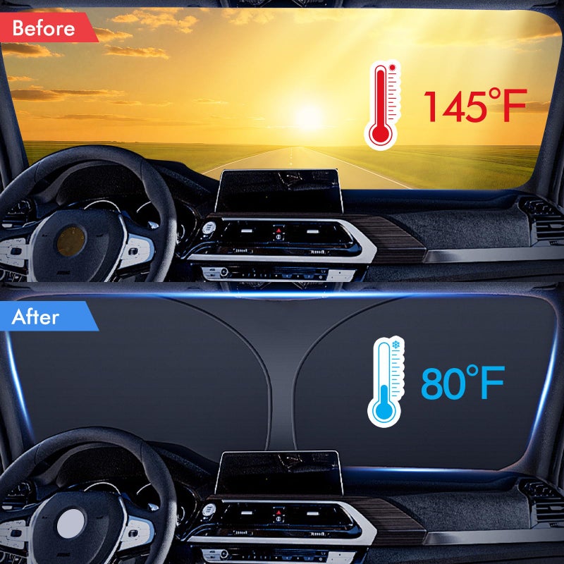 Recci Upgraded Car Windshield Sun Shade - 240T Thickened Laser Reflective, Blocks 99% Heat & UV, Keeps Vehicle Cool, Prevents Fading - Universal for Cars, SUVs, Trucks (Universal Fit) - Image 2