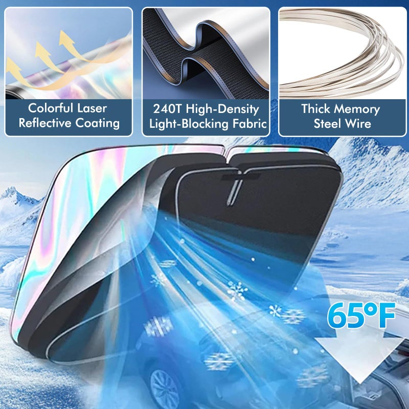 Recci Upgraded Car Windshield Sun Shade - 240T Thickened Laser Reflective, Blocks 99% Heat & UV, Keeps Vehicle Cool, Prevents Fading - Universal for Cars, SUVs, Trucks (Universal Fit) - Image 3