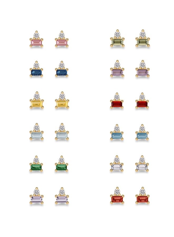 PAVOI 925 Sterling Silver Posts Colored Birthstone Flatback Stud Earrings - Image 3