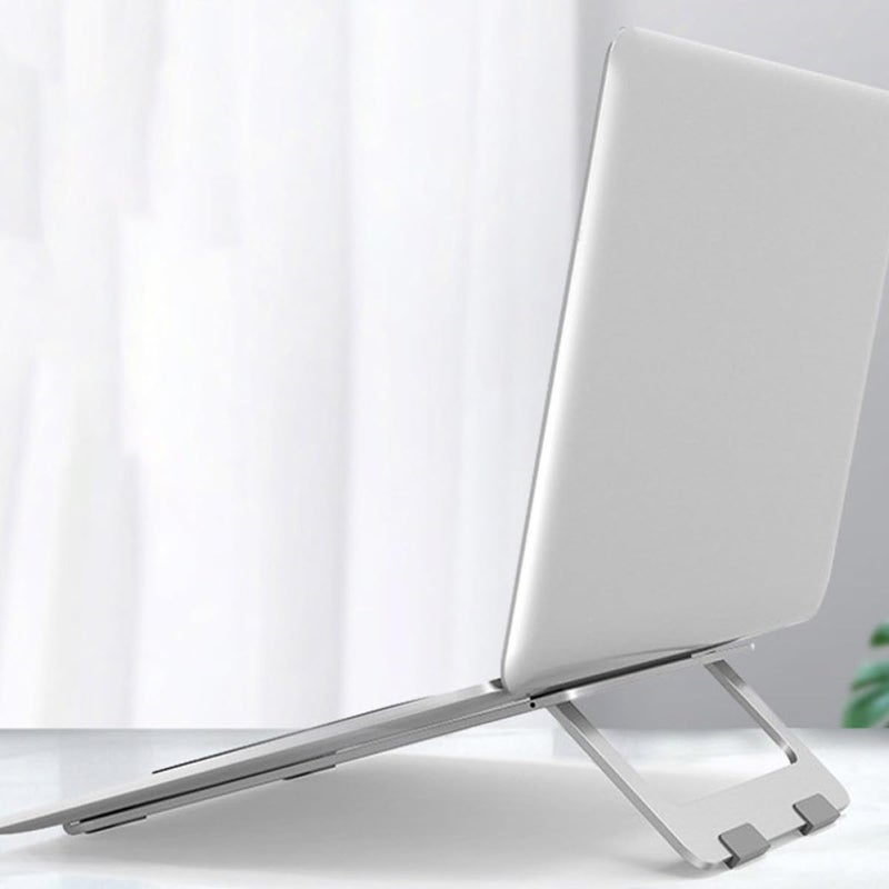 Aluminum Alloy Folding Laptop Stand Portable Hollow Design for Cooling Ergonomic Office Travel Silver - Image 3
