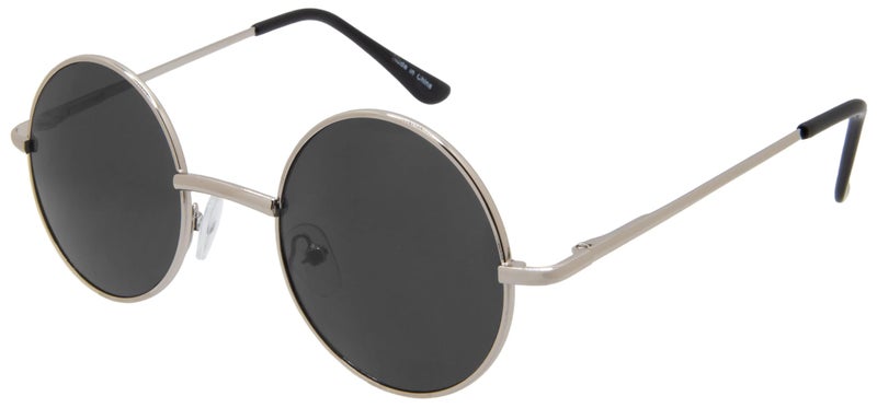 OWL Round Retro Vintage Circle Style Tint Sunglasses Silver Metal Smoke Lens 43 mm - Image 1