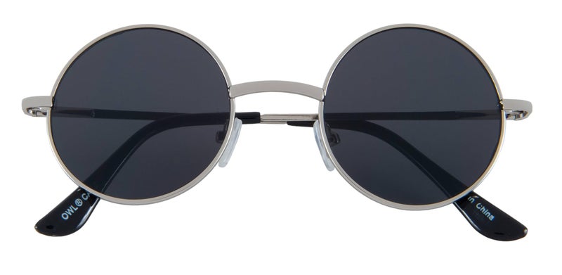 OWL Round Retro Vintage Circle Style Tint Sunglasses Silver Metal Smoke Lens 43 mm - Image 2