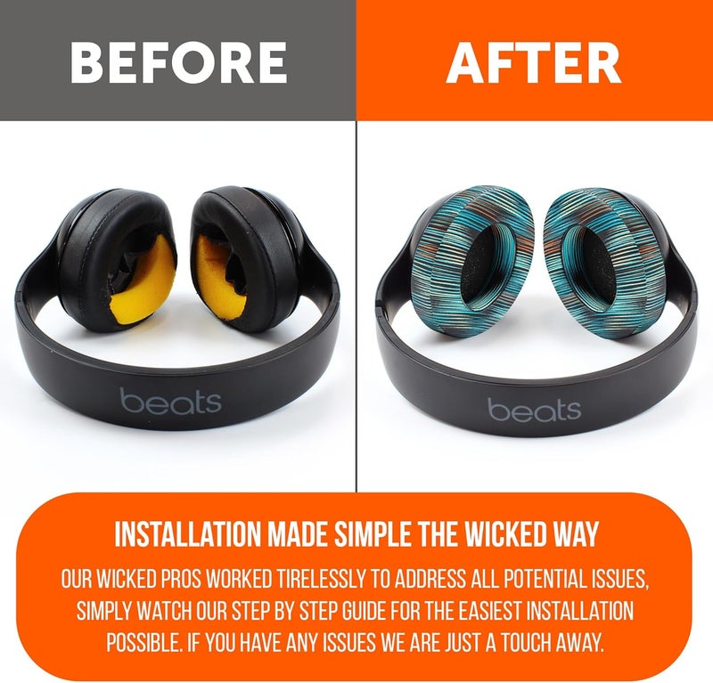 WC وسائد Wicked Cushions البديلة لسماعات Beats Studio 2 و 3 (B0501، B0500) سلكية ولاسلكية | لا تناسب Beats Solo | جلد PU أنعم، رغوة معززة ولاصق أقوى | المحاكاة - Image 4