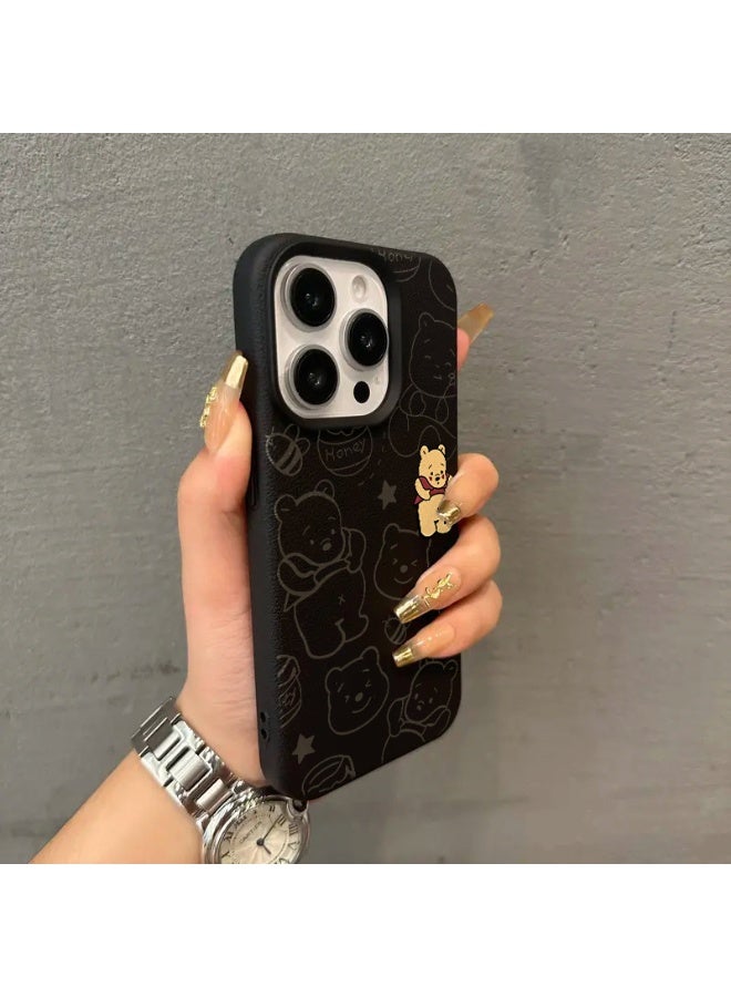 NIBEMINENT Cute Lines Winnie The Pooh Protective TPU Case Cover For iPhone 16 Pro, Black