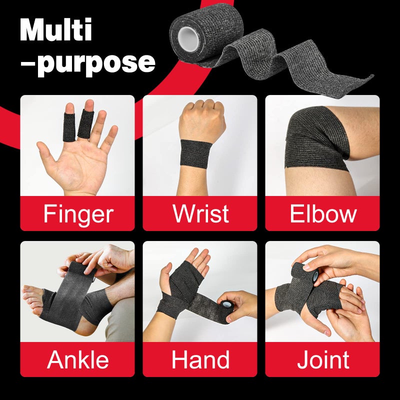 AZEN 16 Pack Self Adhesive Bandage Wrap Black, 2" X 5 Yards Black Athletic Tape, Vet Wrap, Tattoo Grip Tape Wrapï¼ŒAnkle Tape, Cohesive Bandage Wrap - Image 3