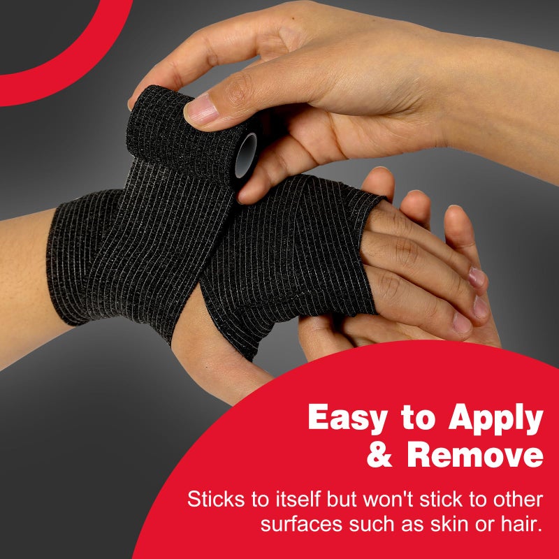 AZEN 16 Pack Self Adhesive Bandage Wrap Black, 2" X 5 Yards Black Athletic Tape, Vet Wrap, Tattoo Grip Tape Wrapï¼ŒAnkle Tape, Cohesive Bandage Wrap - Image 4
