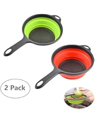 ddLUCK 2 Pack Kitchen Foldable Silicone Strainer Colanders, Collapsible Colanders with Handles, Space-Saver Folding - Image 1