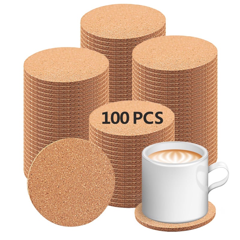 Anpuimult 100 pcs Cork Coasters for Drinks, Bulk Blank Coasters DIY Crafts, Non-Slip, Heat-Resistant, Absorbent and Reusable Coffee Coaster for Home Tabletop Decoration - Image 1