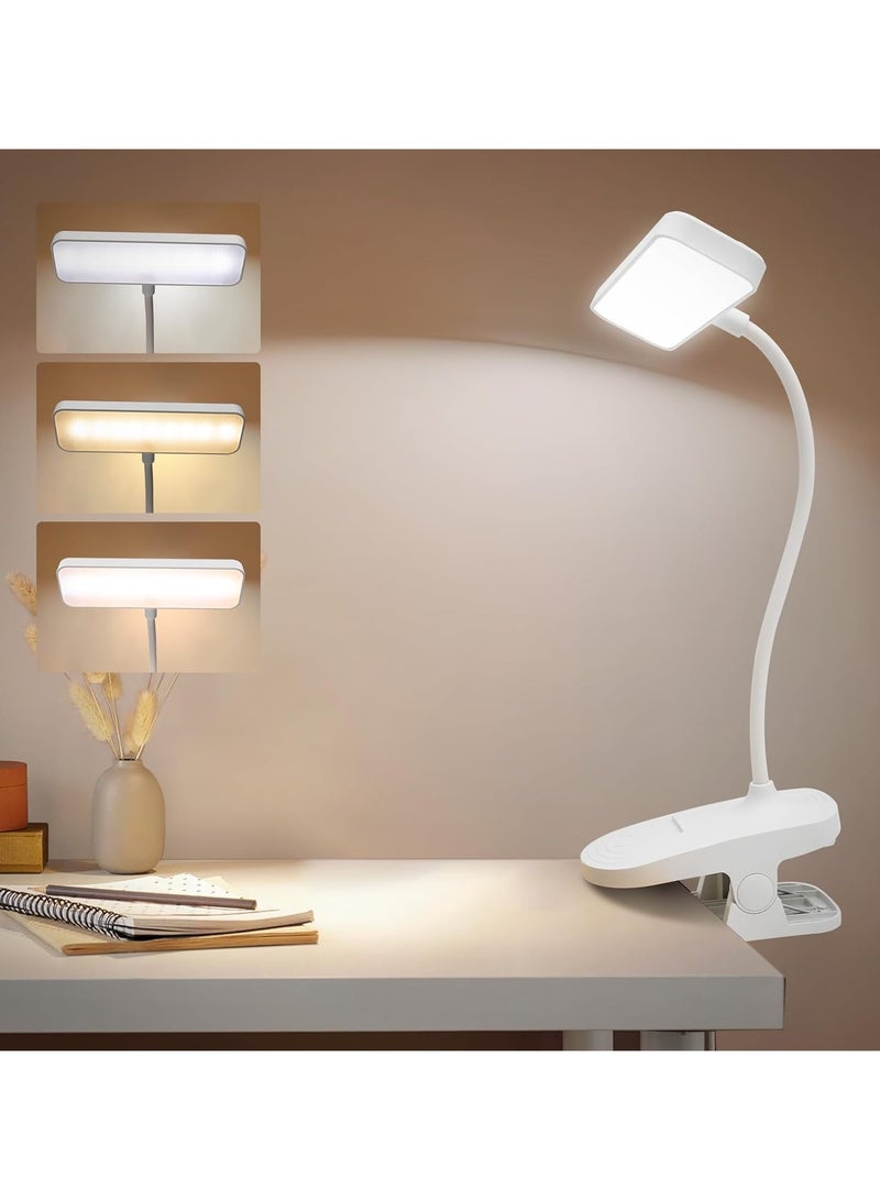 Bedside Clip Reading Lamp Battery Operated Bedside Clip Lamp with 3 Brightness Levels Rechargeable LED Book Light Eye Care Book Clip Lamp for Reading in Bed, Work, Study - Image 1