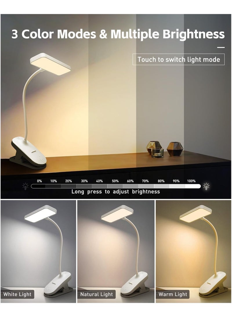 Bedside Clip Reading Lamp Battery Operated Bedside Clip Lamp with 3 Brightness Levels Rechargeable LED Book Light Eye Care Book Clip Lamp for Reading in Bed, Work, Study - Image 2