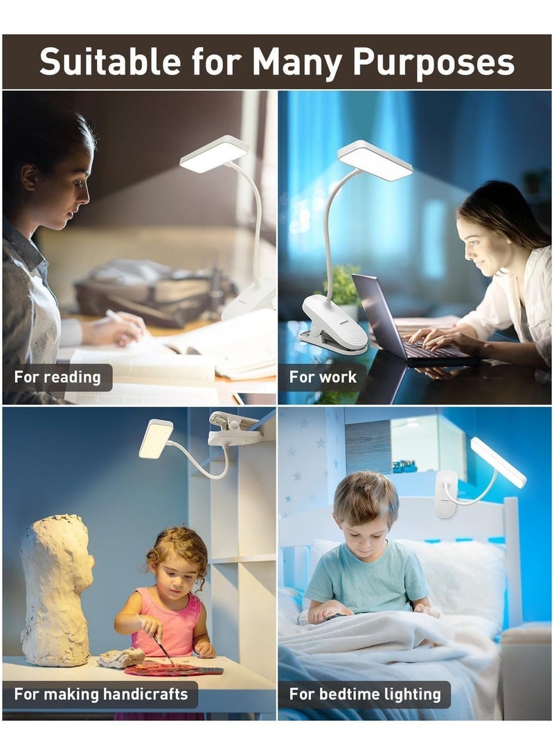 مصباح قراءة بمشبك بجانب السرير يعمل بالبطارية مصباح بمشبك بجانب السرير مع 3 مستويات سطوع مصباح كتب LED قابل لاعادة الشحن مصباح بمشبك للكتب للعناية بالعين للقراءة في السرير والعمل والدراسة اضائه ابيض فقط - Image 5