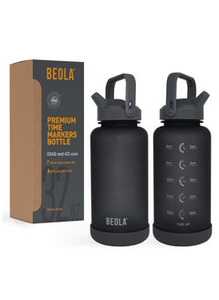 BEOLA Motivational Water Bottle with Time Markers and Straw Lid - 1000ml, Lava Stone  - Image 1