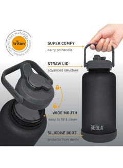 BEOLA Motivational Water Bottle with Time Markers and Straw Lid - 1000ml, Lava Stone  - Image 3