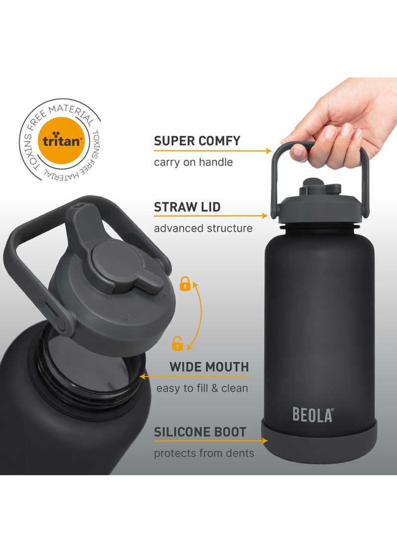 BEOLA Motivational Water Bottle with Time Markers and Straw Lid - 1000ml, Lava Stone  - Image 3