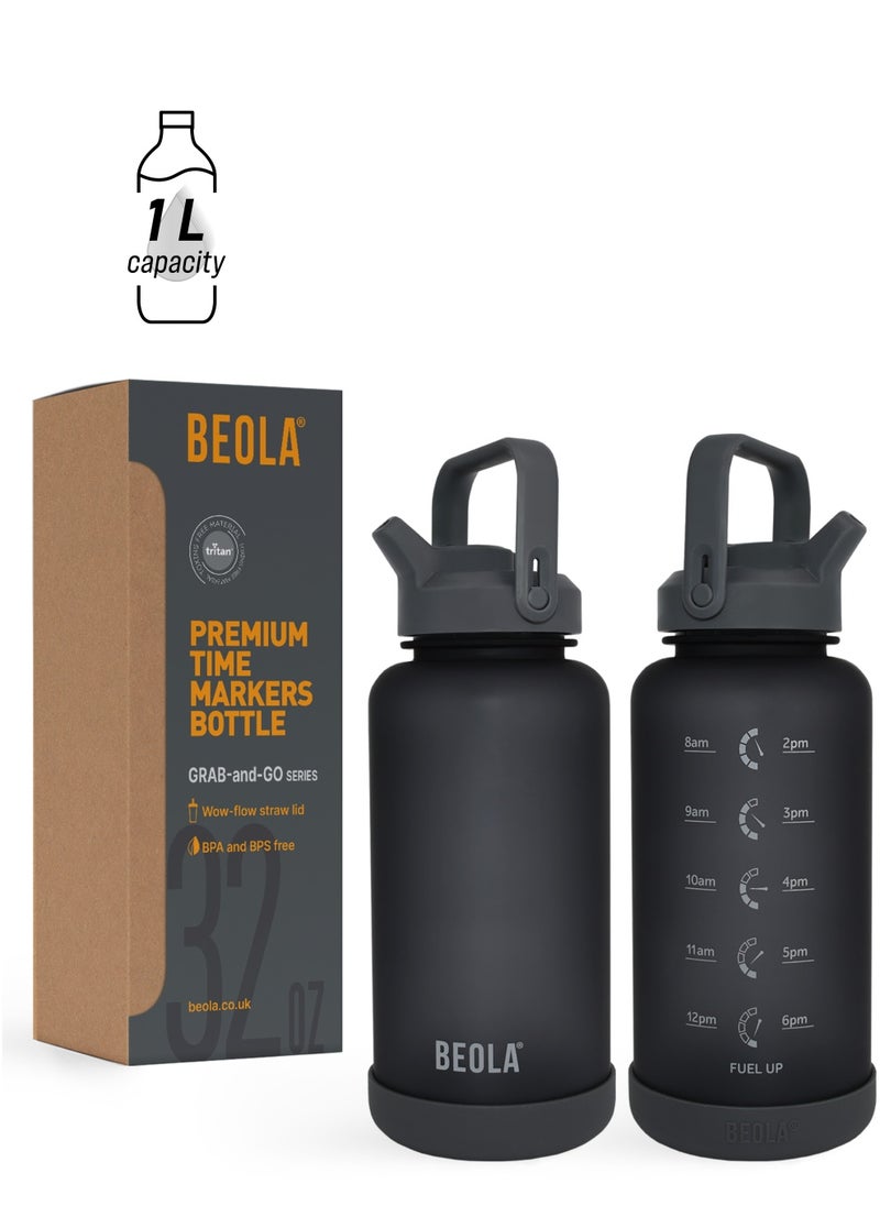 BEOLA Motivational Water Bottle with Time Markers and Straw Lid - 1000ml, Lava Stone  - Image 1
