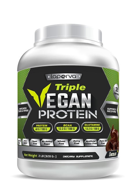 Laperva Triple Vegan Protein, Maintains Muscles Mass and Supports Recovery, Suitable for Vegetarians, Chocolate Flavor, 2 Lbs