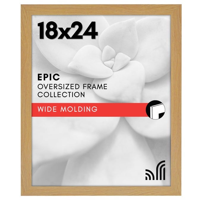 18X24 POSTER FRAME WITH POLISHED PLEXIGLASS WIDE PICTURE FRAMES MADE OF ENGINEERED WOOD FOR VERTICAL OR HORIZONTAL WALL DISPLAY EPIC COLLECTION DARK OAK