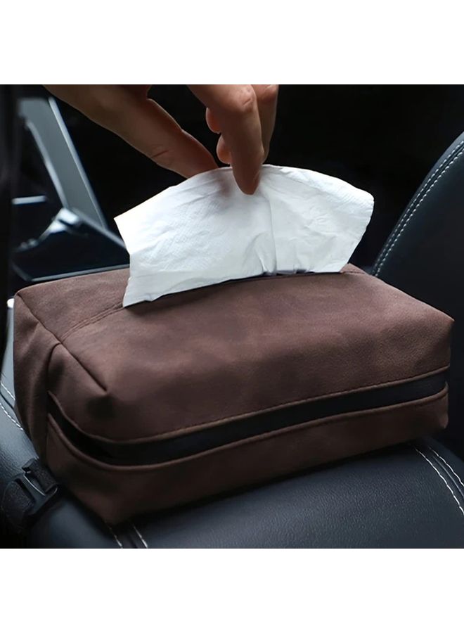 Black Faux Fur Car Tissue Box Holder With Zipper For Home And Vehicle - Image 3