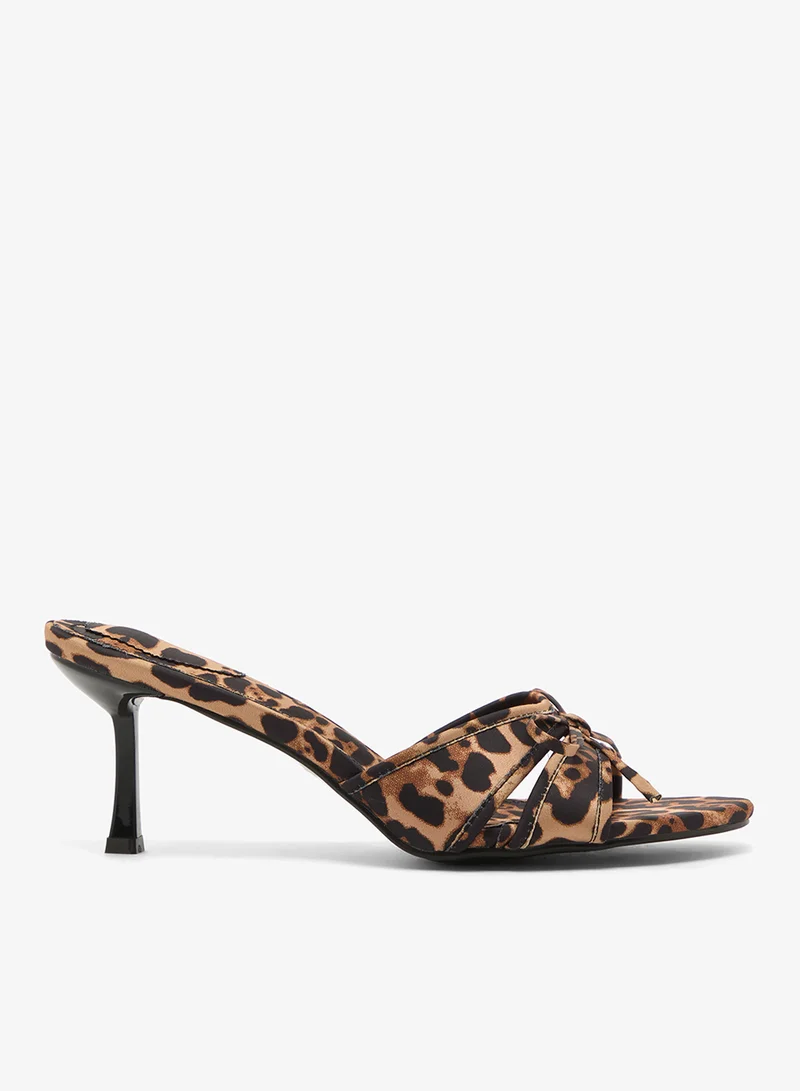 جينجر Leopard Print Kitten Heel Bow Detail Sandals