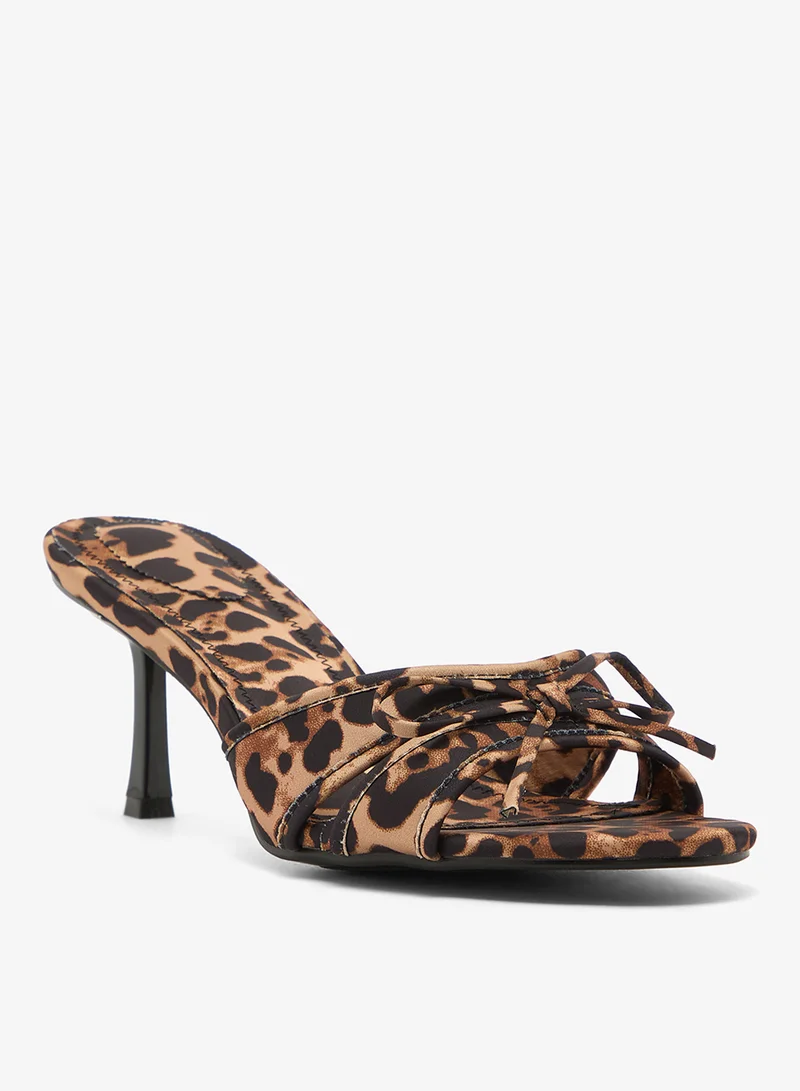 جينجر Leopard Print Kitten Heel Bow Detail Sandals