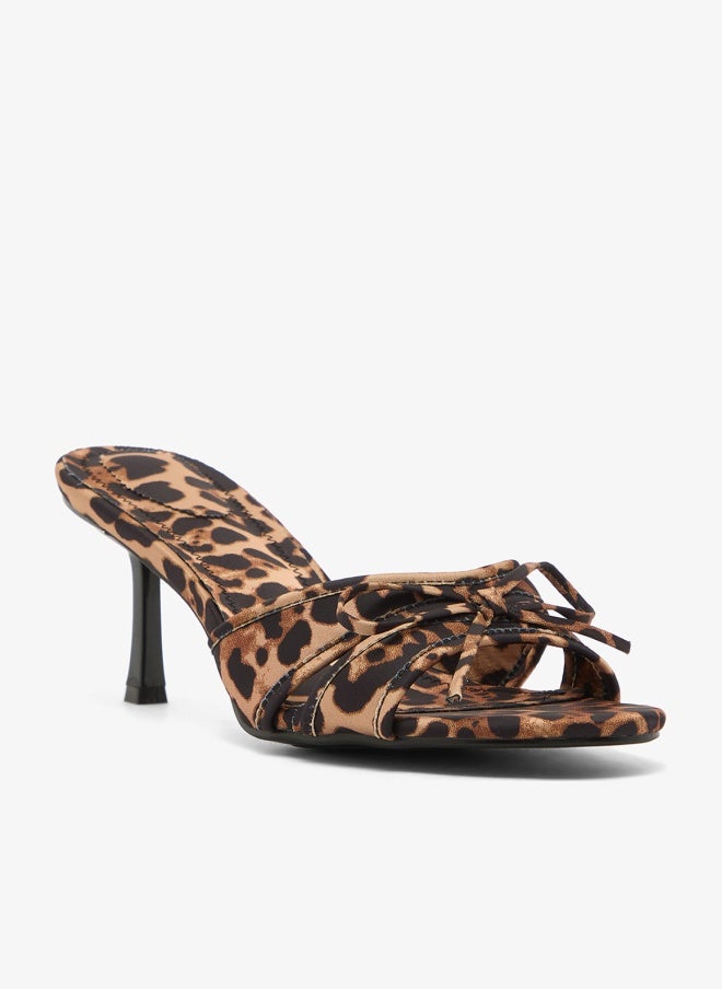 Ginger Leopard Print Kitten Heel Bow Detail Sandals - Image 1